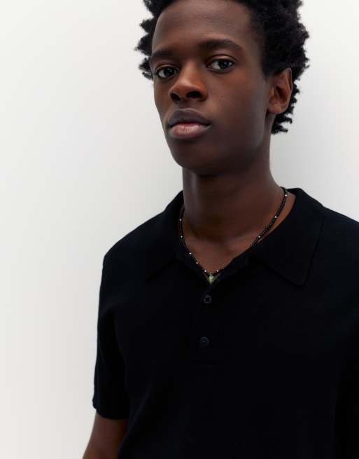 Pull&Bear - Polo nera a maniche corte, 2 di 4