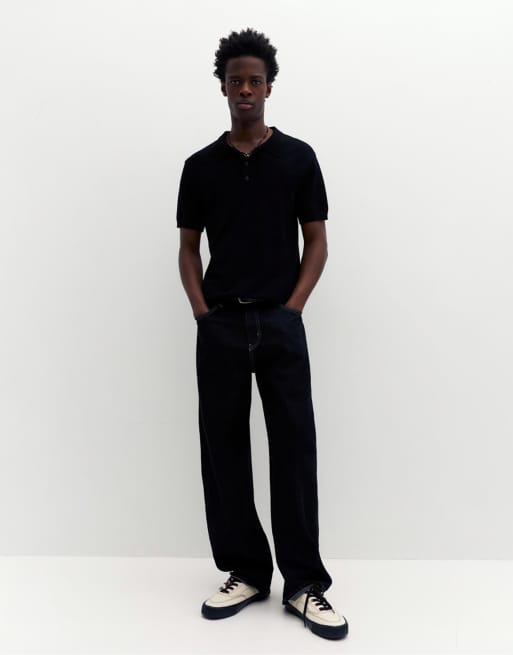 Pull&Bear - Polo nera a maniche corte, 3 di 4