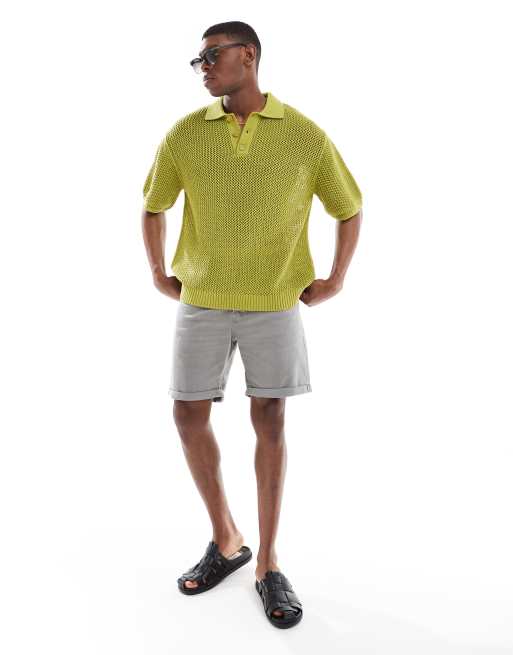 Pull&Bear – Polohemd aus Feinstrick in Limettengrün, 3 von 4