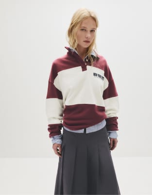 Pull & Bear - Polohemd in Burgunderrot mit Einsätzen