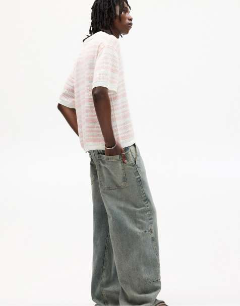 Pull&Bear – Polohemd in Rosa gestreift mit Zierausschnitten - view 1