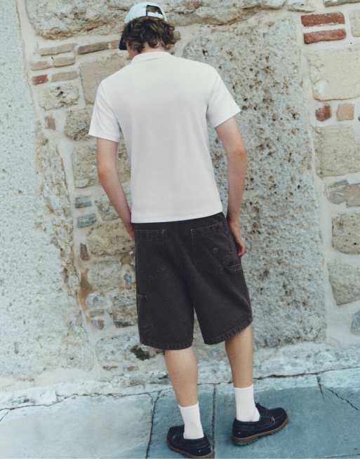 Pull&Bear poloshirt met korte mouwen en rits in gebroken wit, 3 van 7