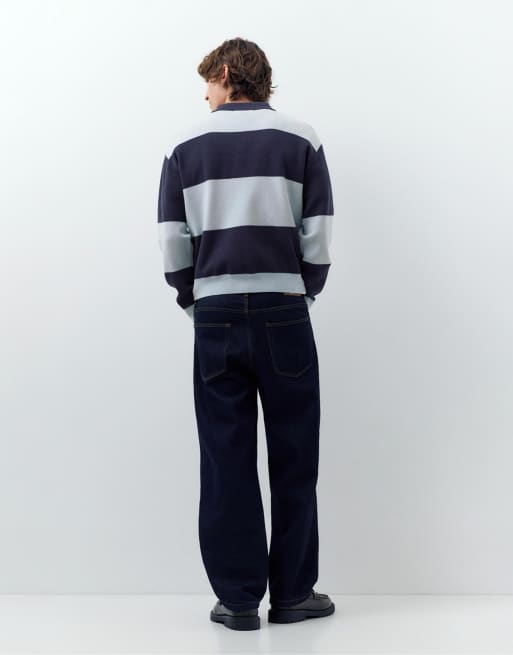 Pull&Bear - Poloshirt met lange mouwen en panelen in hemelsblauw, 4 van 4
