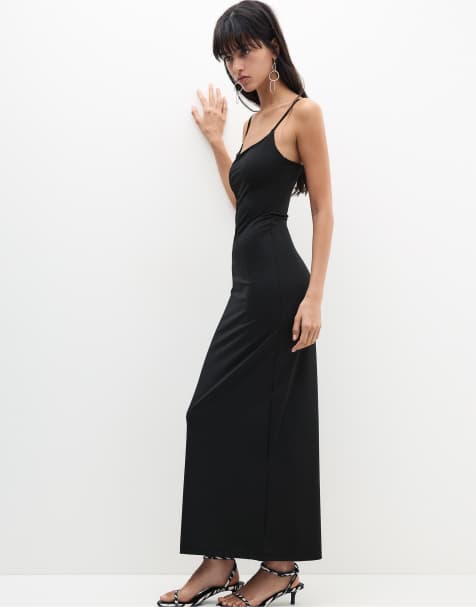 Pull&Bear polyamide blend midi dress in black