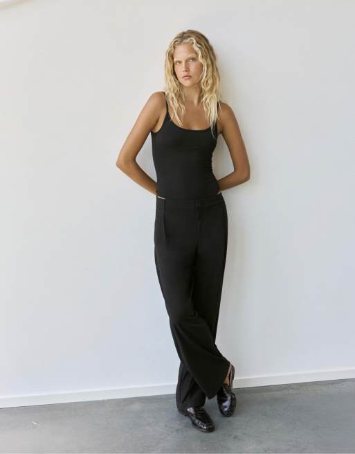 Pull&Bear Polyamide bodysuit with thin straps in black, 4 of 7