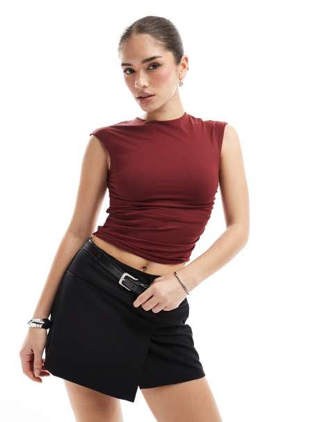 Pull&Bear polyamide cut out back top in burgundy - view 1