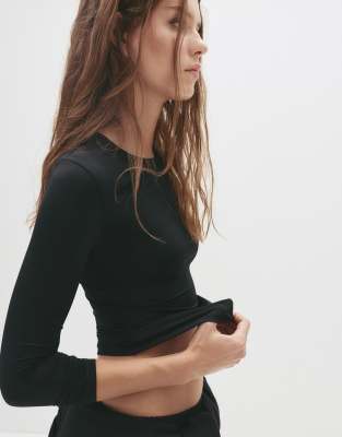 Pull&Bear Polyamide long sleeve top in black | ASOS