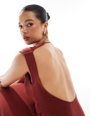 Pull&Bear polyamide open back midi dress in red