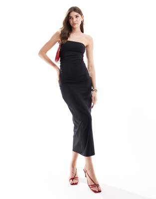 Pull & Bear Polyamide Sculpt Bandeau Midi Dress In Black