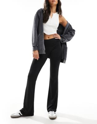 Pull & Bear Polyamide Sculpt Flare Pants In Black