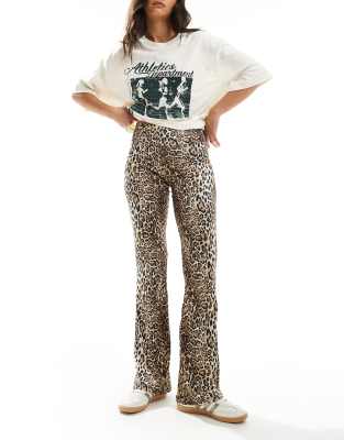 Pull & Bear Polyamide Sculpt Flare Pants In Leopard Print-brown