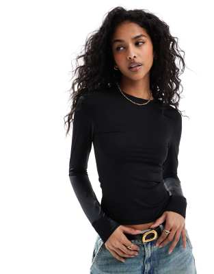 polyamide sculpt long sleeved top in black