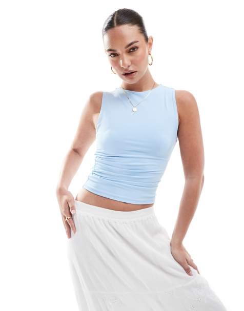 Pull&Bear polyamide sculpt racer vest in light blue