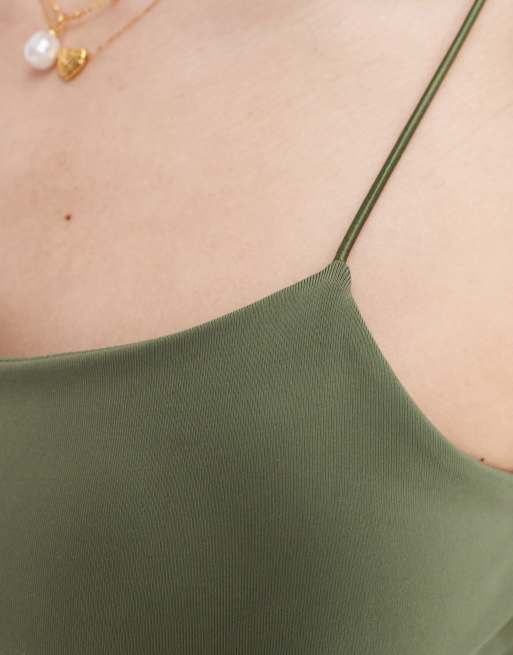 Pull&Bear polyamide sculpt strappy maxi dress in khaki green | ASOS