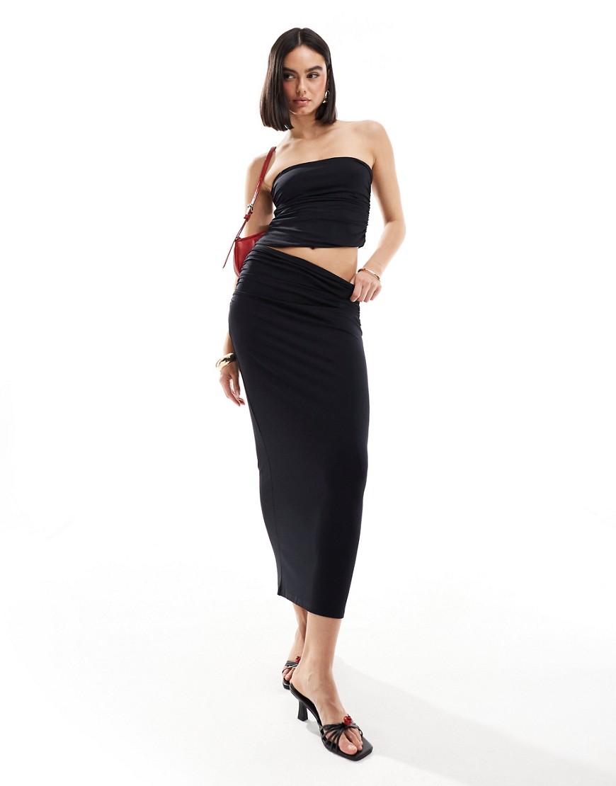 Pull & Bear Polyamide Second Skin Midi Skirt In Black - Part Of A Set