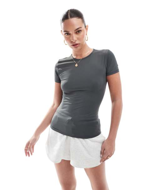 Pull&Bear polyamide short sleeve baby tee in grey - view 1