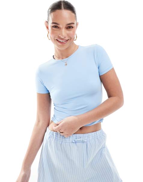 Pull&Bear polyamide short sleeve baby tee in light blue - view 1