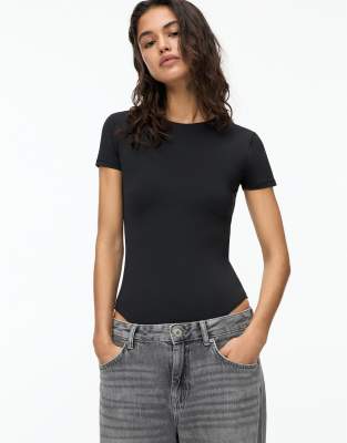 polyamide short sleeve bodysuit in black