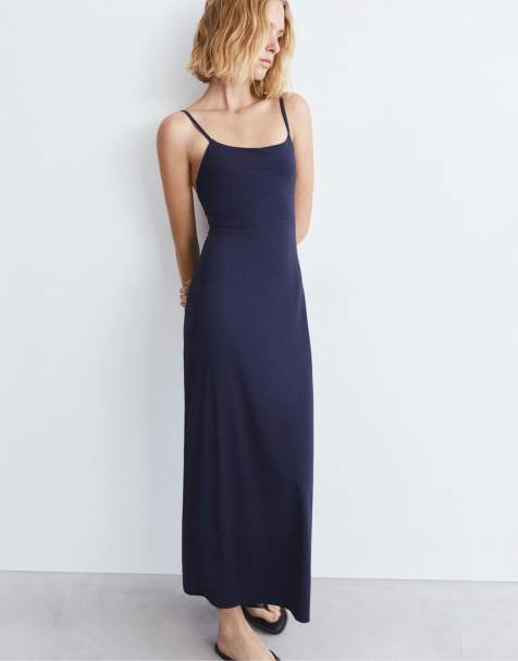 Pull&Bear Polyamide strappy midi dress in navy - view 1