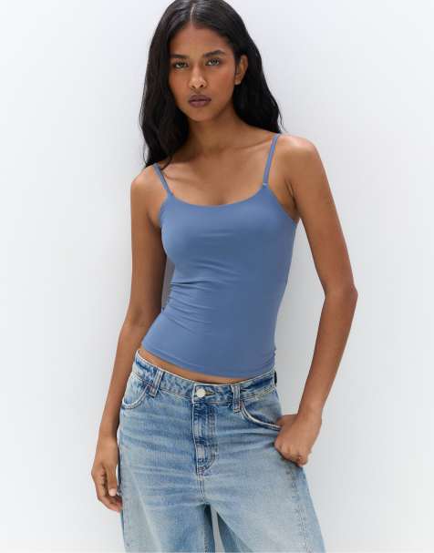 Pull&Bear Polyamide tank top in blue - view 1