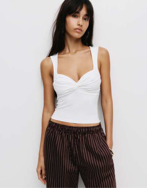 Pull&Bear - Polyamide top met knoop in wit - view 1
