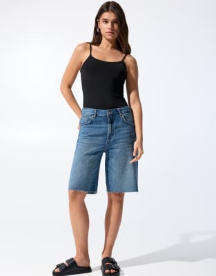 Pull&Bear polyamide top with thin straps in black - view 1