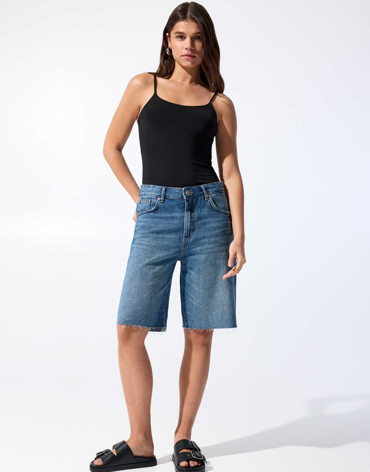 Pull&Bear polyamide top with thin straps in black
