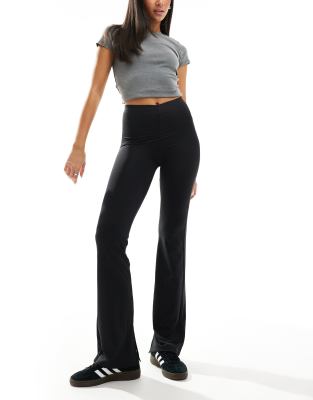 Pull & Bear Polyamide V Front Sculpt Flare Pants In Black