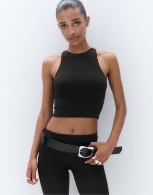 Pull&Bear polyamide vest top in black - view 1