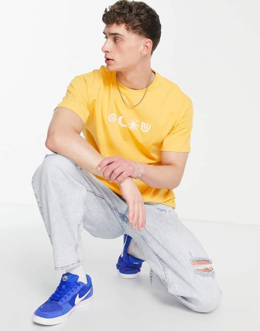 Pull&Bear – Pomarańczowy T-shirt z nadrukiem