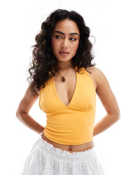 Pull&Bear – Pomarańczowy top z dekoltem typu halter - view 1