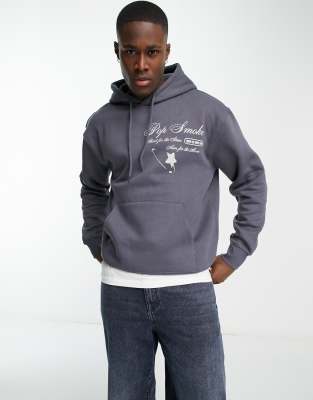 Pull Bear Pop Smoke hoodie in charcoal