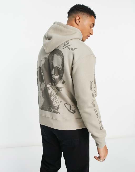 Pull Bear Pop Smoke printed hoodie in stone