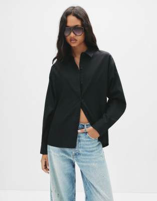 Pull & Bear - Popeline-Hemd in Schwarz
