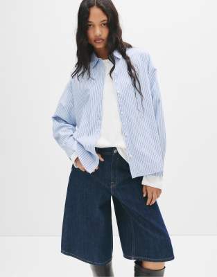 Pull & Bear - Popelinehemd in Blau gestreift-Bunt