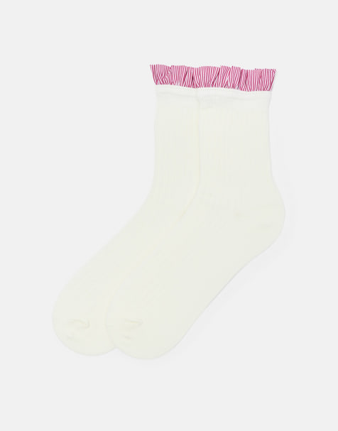 Pull&Bear Poplin ruffle socks in white - view 1