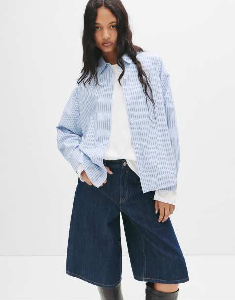 Pull&Bear Poplin shirt in blue stripe - view 1