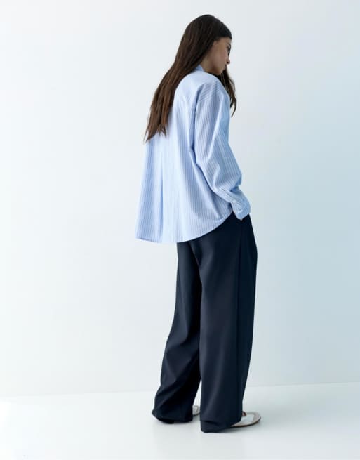 Pull&Bear Poplin shirt with tie in striped