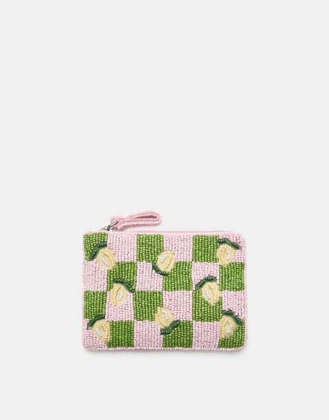 Pull&Bear - Portafoglio rosa con zip e perline - view 1