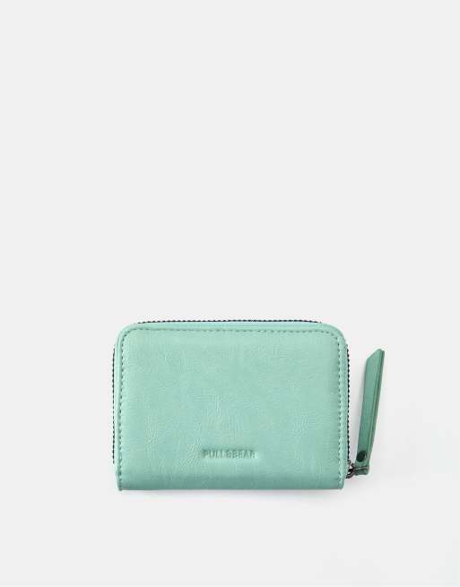 Pull&Bear portefeuille en daim zippé vert menthe, 2 de 4