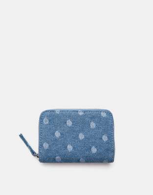 Pull & Bear - Portefeuille en denim à pois - Bleu