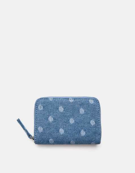 Pull&Bear - Portefeuille en denim à pois - Bleu - view 1