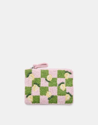 Pull & Bear - Portefeuille zippé orné de perles - Rose-Neutral