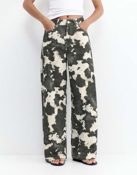Pull&Bear - Posede jeans med hvidt/sort koprint - view 1