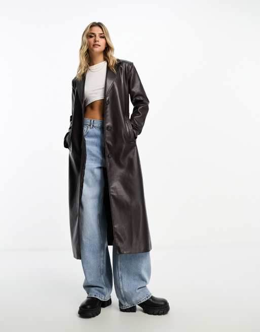 Faux leather hotsell long jacket