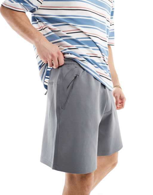Pull&Bear premium jersey shorts in charcoal