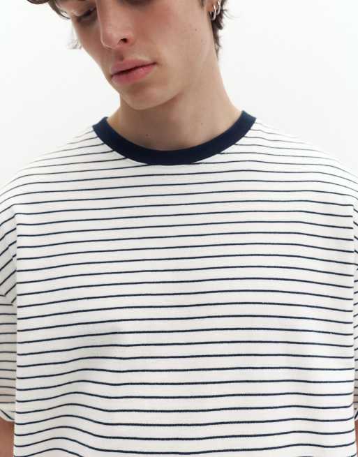Pull&Bear – Premium – Kurzärmliges T-Shirt in Blau/Weiß, 3 von 4