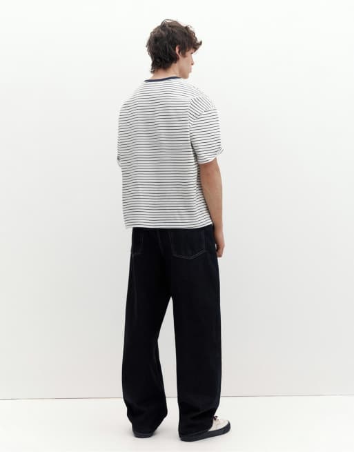 Pull&Bear – Premium – Kurzärmliges T-Shirt in Blau/Weiß, 4 von 4