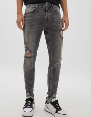 dark gray distressed jeans