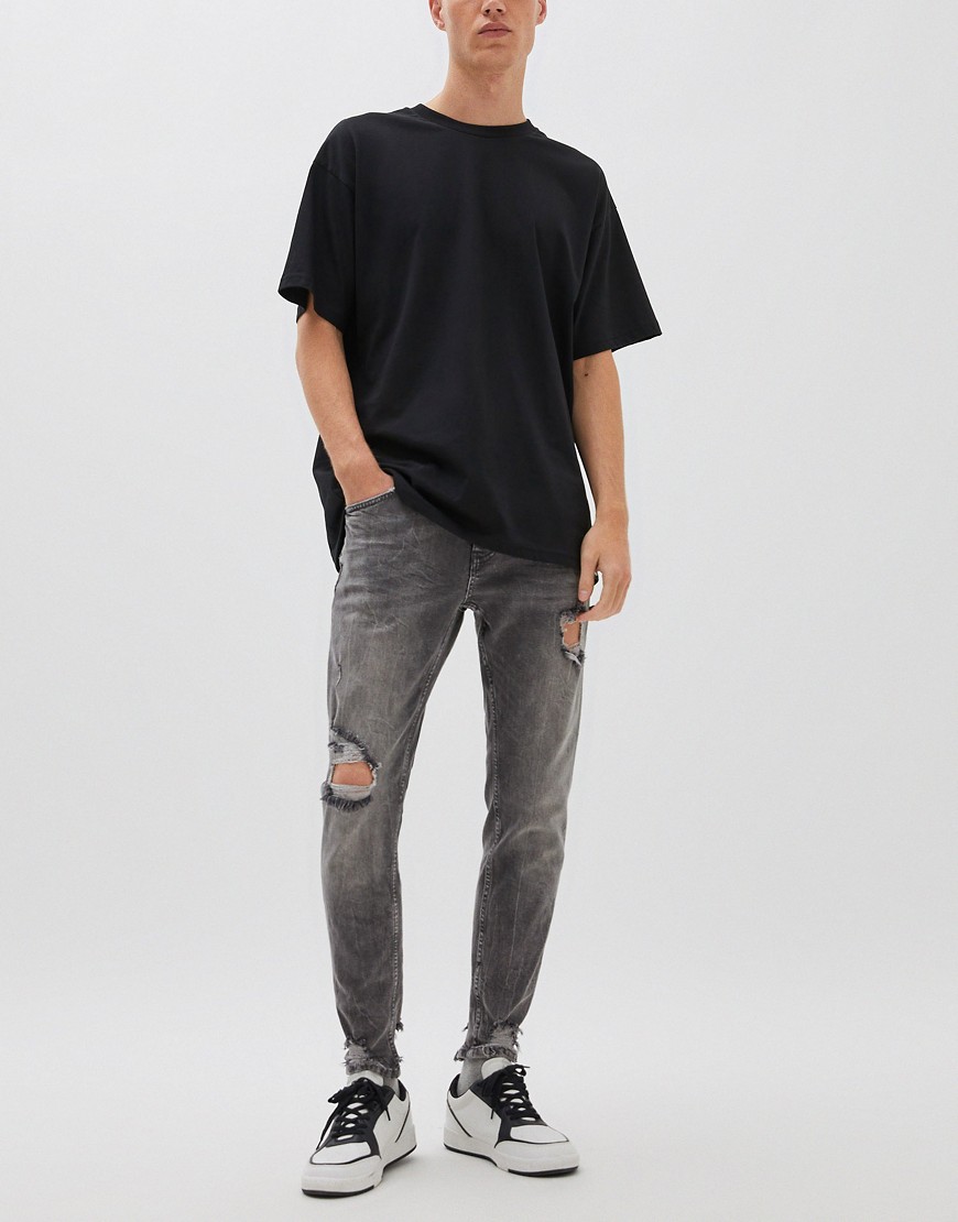 Pull & Bear premium skinny jeans in dark grey